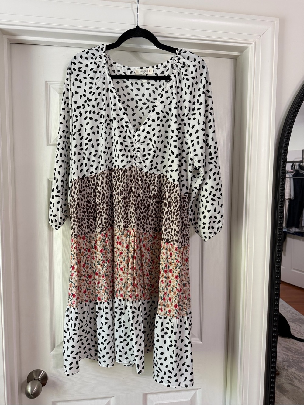 Umgee Mixed Print Tiered Maxi Dress - White, Black, Brown, Red Womens 2x